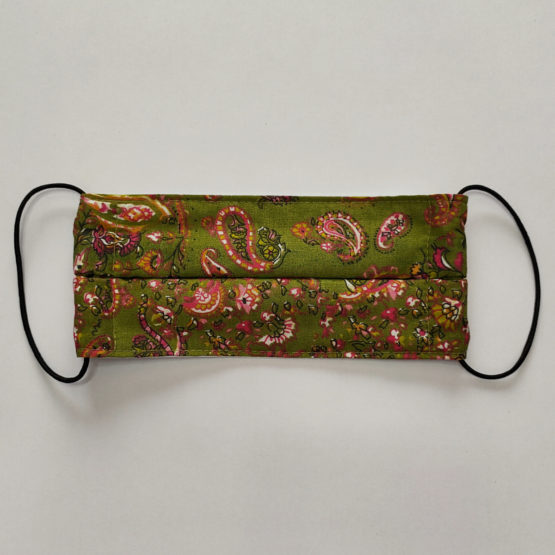 Masque de forme chirurgicale (imprimé bandana kaki, fuchsia, noir)