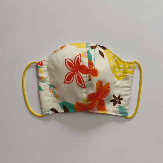 Masque ergonomique (fleurs orange/turquoise/rose/marron sur fond écru) – Image 2