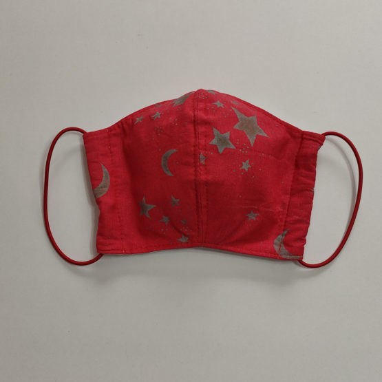 Masque ergonomique (étoiles argentées usées sur fond rouge)